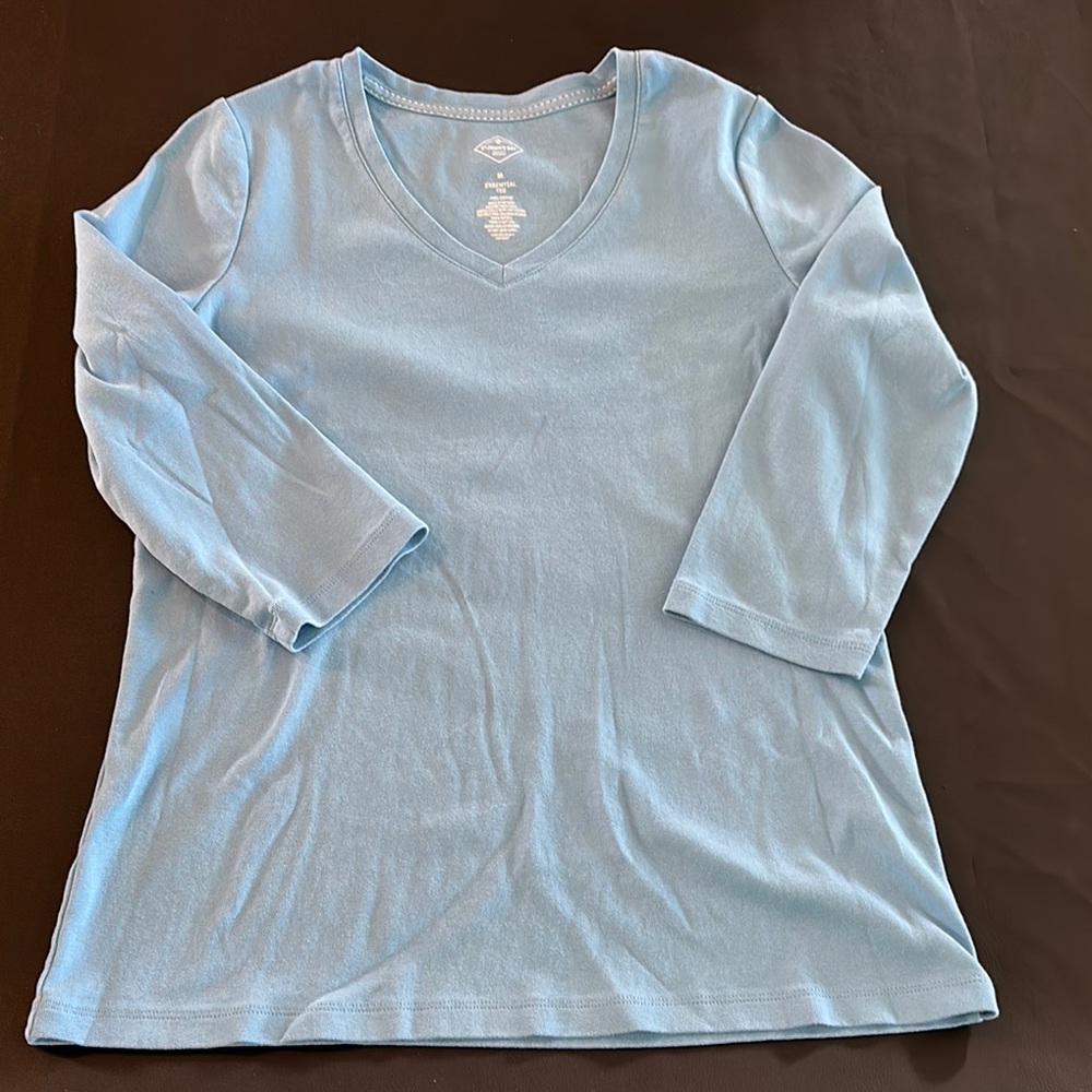 St. John's Bay Blue 3/4 Sleeve V-Neck Tee